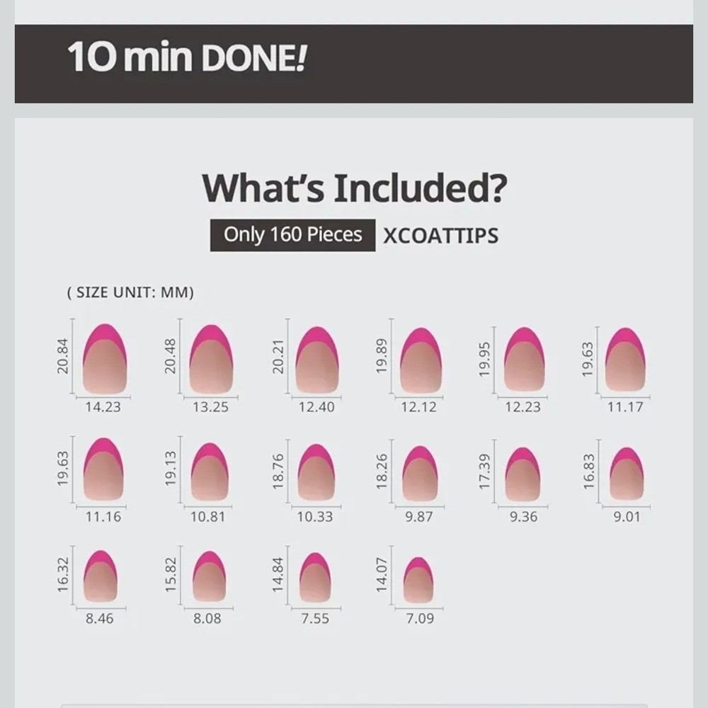 NIB XCoat Tips Pink Press-On Nails Small Almond Shape 160 Pieces In Dark Base