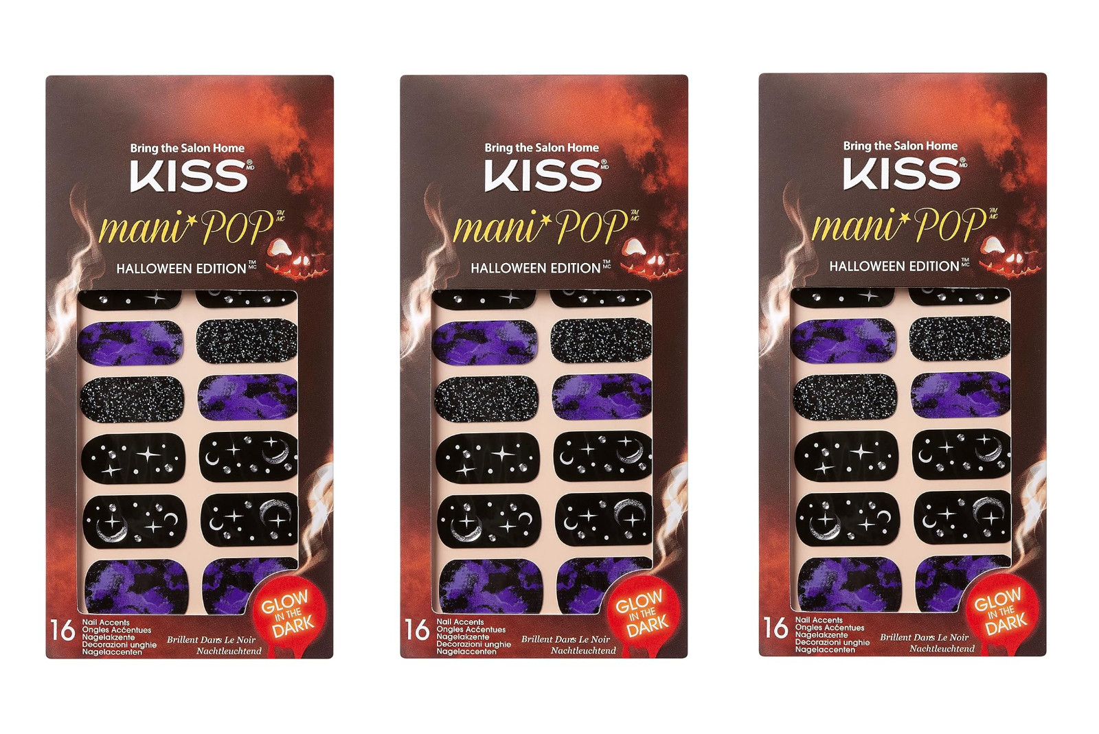 (3 Pack) KISS Mani Pop Halloween Edition Glow In Dark Nail Accents Strips 87793