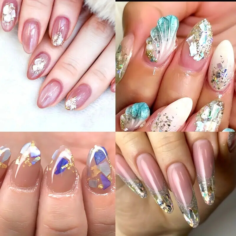 12 Grid Box – Irregular Iridescent Shell Slices Nail Art Shell Piece Painting