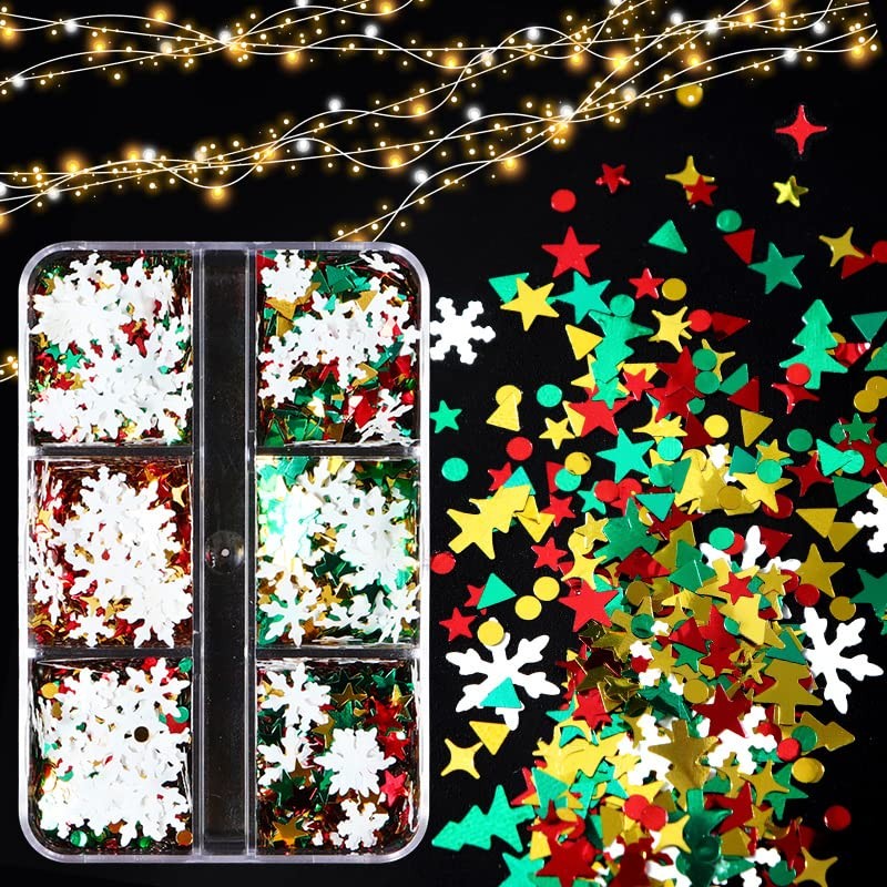 6 Grids Colorful Christmas Nail Art Glitter Christmas Mixed 3D Coloful