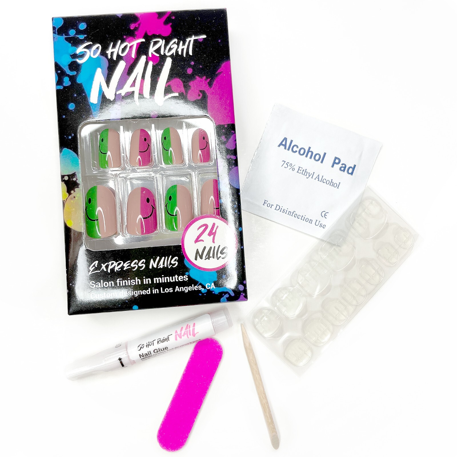 HALFWAY HAPPY CUSTOM DESIGNED PRESS ON NAILS PINK & GREEN By So Hot Right Nail