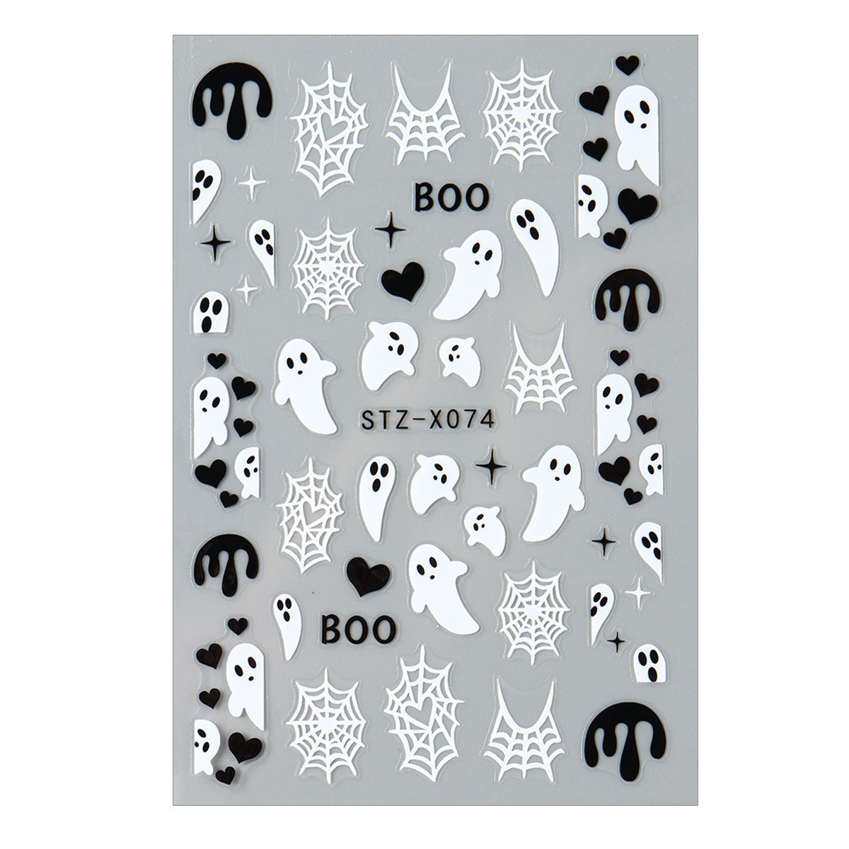Halloween Nail Art Stickers Black White Spider Web Blood Star French Decals NH30