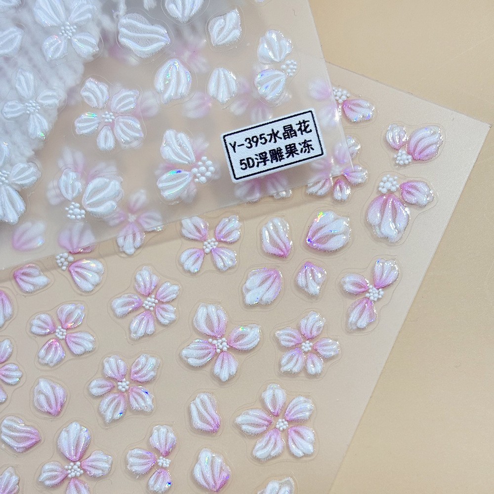 5D White Pink Flower Camellia Nail Stickers Geometric Floral Daisy Decal NH29
