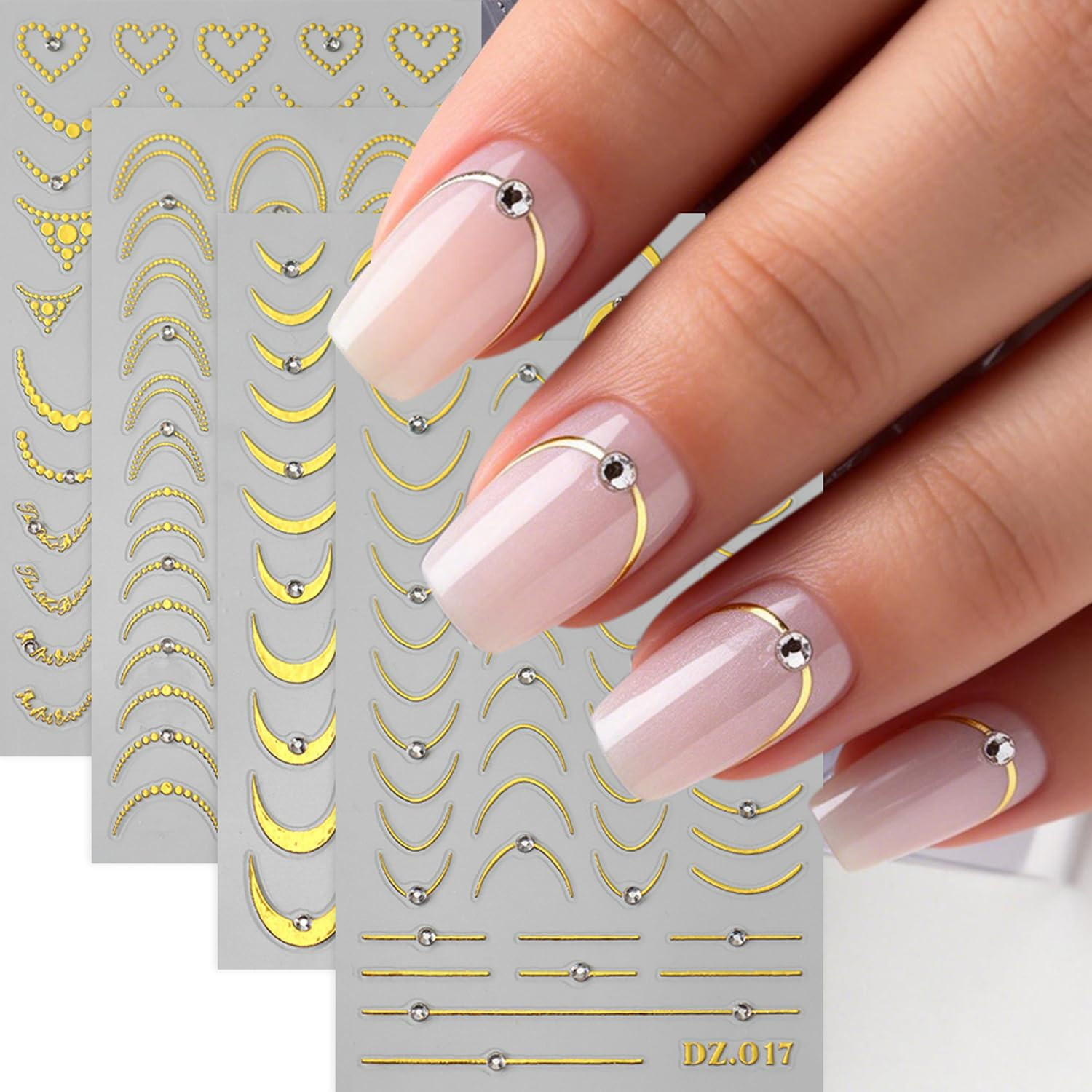 8PCS Line Nail Art Sticker Gold Silver Foil Nail Stickers Nail Art Supplies 3D M