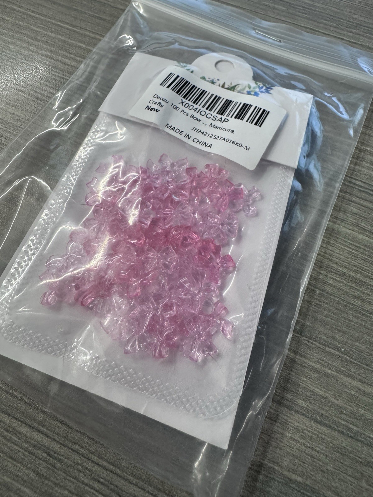 3D Pink Clear Bow Acrylic Nail Charms 100 Pc Pack
