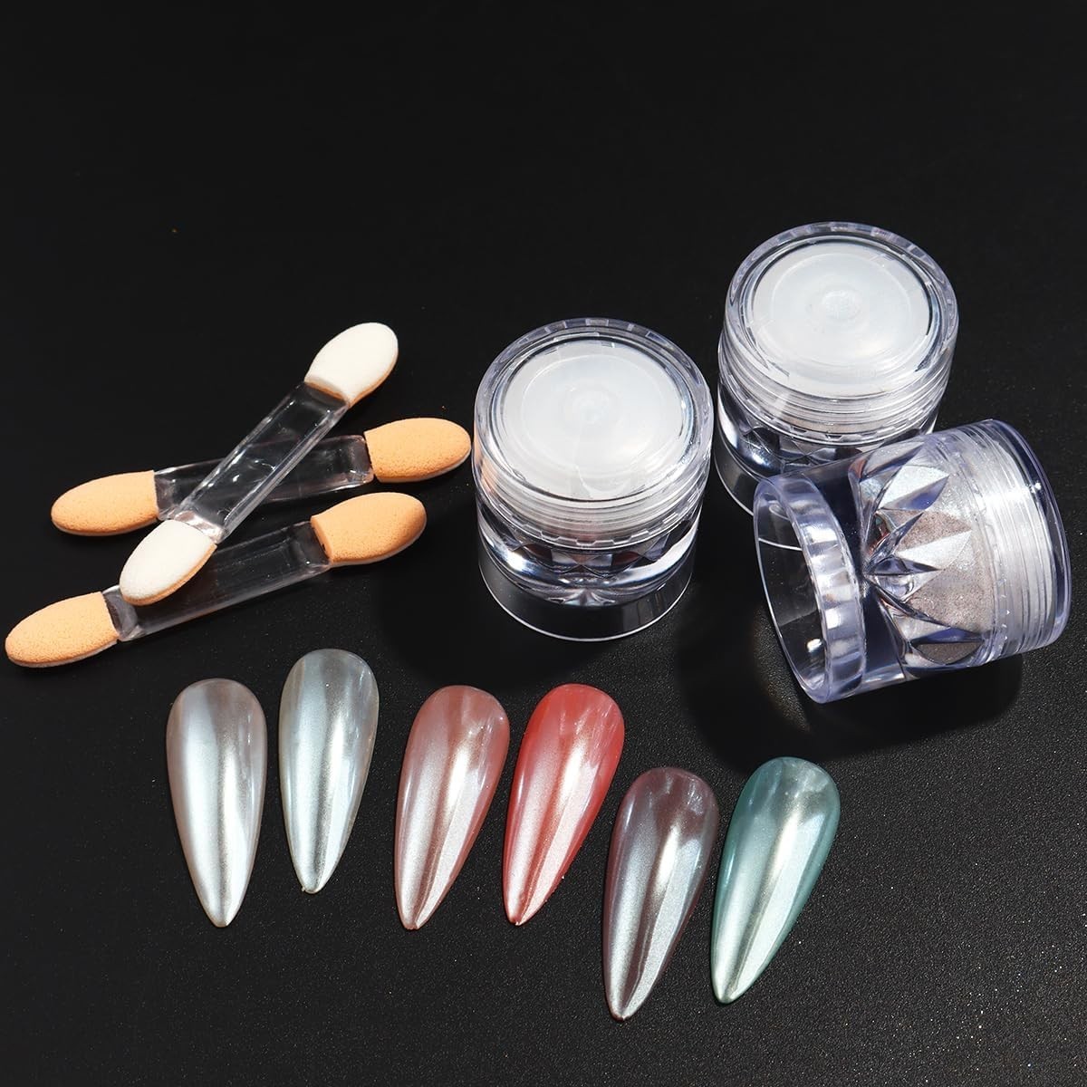 3Pcs White Pearl Chrome Nail Powder Holographic Aurora Mirror Effect UV Gel