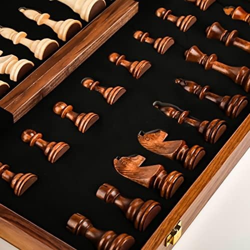 15” Walnut Chess Set with Storage Board for Adults & Children, 2 Players
