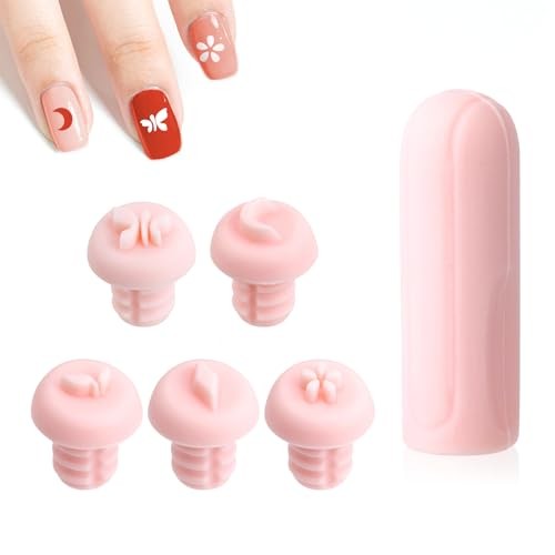 6pcs Nail Stamper Pen Set, 5 Designs Silicone Nail Flower Stamp Pen DIY Nail