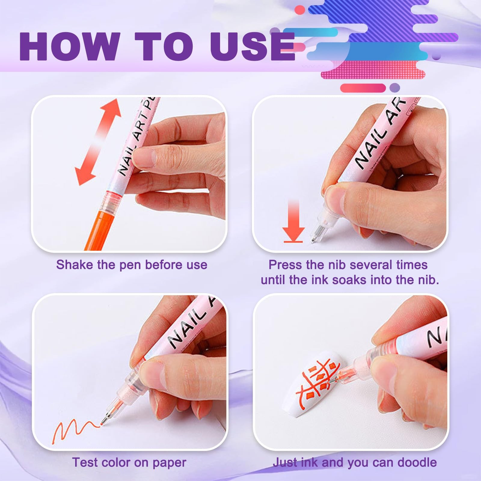12 Color Nail Art Pens, 0.5 MM 3D Waterproof and Quick-drying for DIY Nails Art