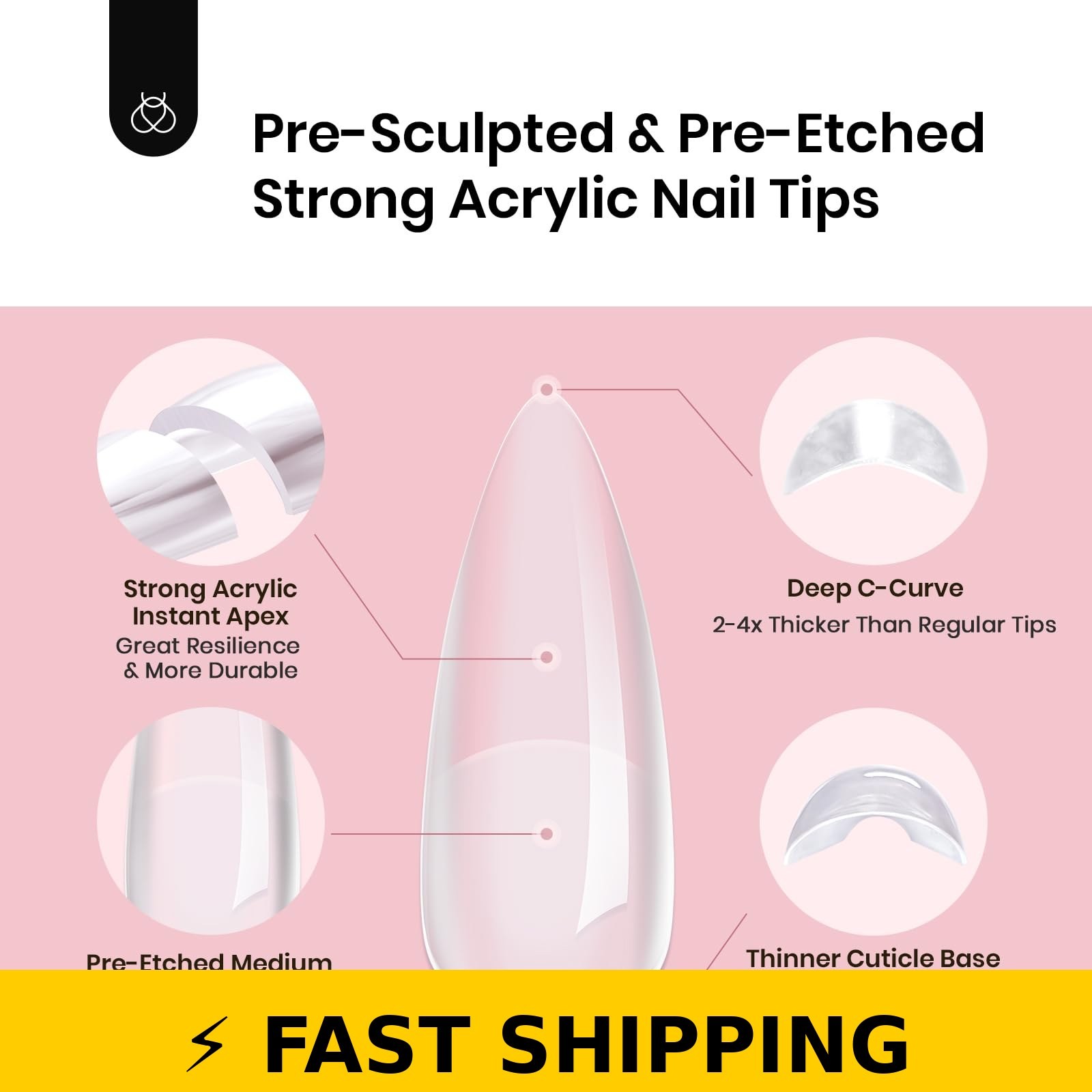 Beetles Nail Tips Medium Stiletto 192pcs No Builder Gel Required