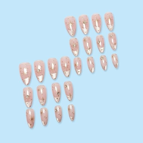 French Tip Press on Nails Almond Fake Nails Silver Glitter False Medium Style 8