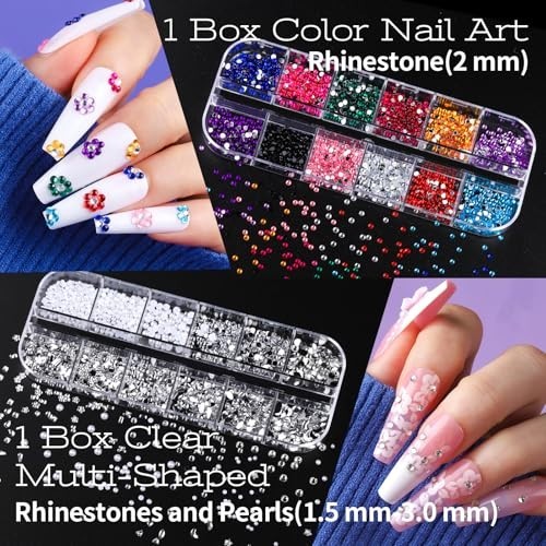Nail Art Kit with 3D Charms, Gems & Rhinestones, Brushes, Dotting Tools & Stands