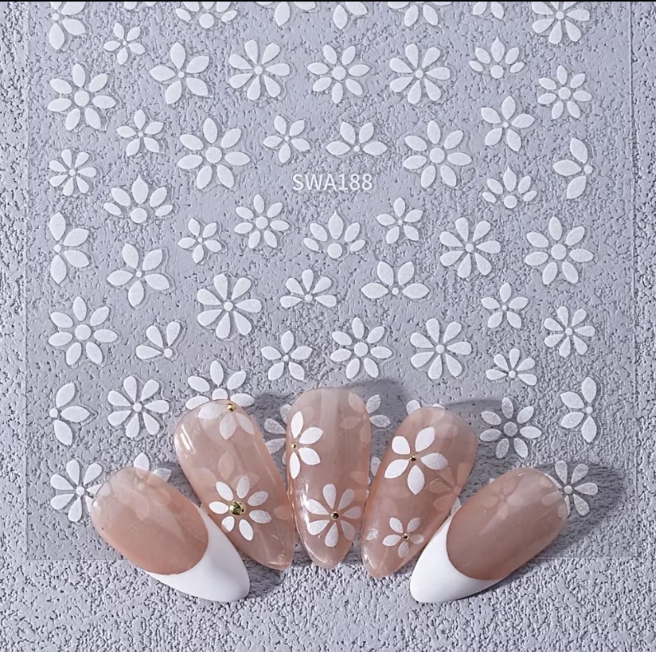 Glittery Flower Nail Stickers Daisy Summer Nail Art Decals Pink Orange SWA188