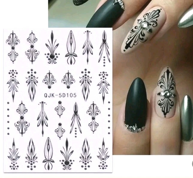 3 Sheets Black Nail Art Transfer Stickers Lace Paisley Vintage Scrolling Demask