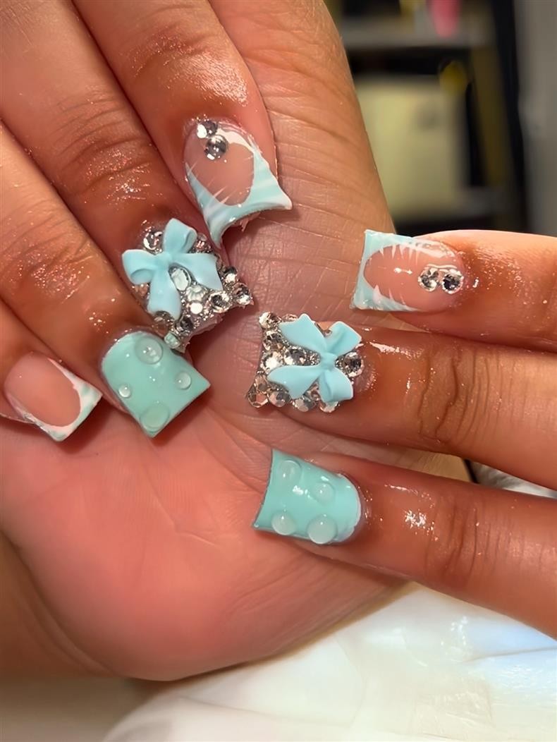 Duck Shape False Nails Sweet Bow Rhinestone Press on Nails