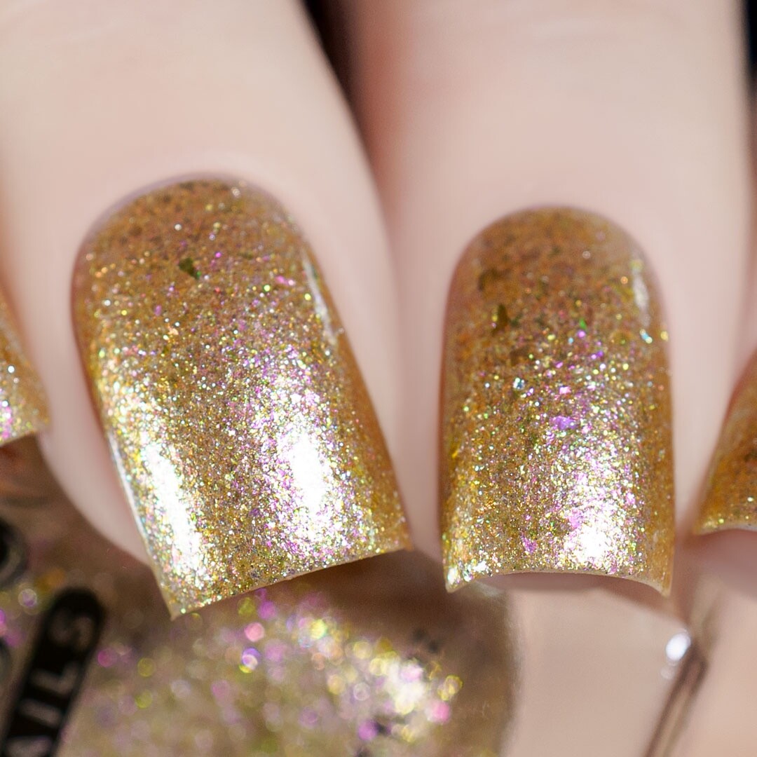 Sequin Seeker Regular Polish (Gold Shimmer & Flakies), Nail Polish for Nail Art