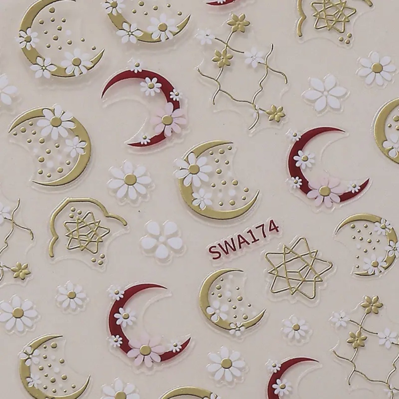 Boho Nail Art Stickers Moon Flowers Decals Celestial Nail Art DIY mani SWA174