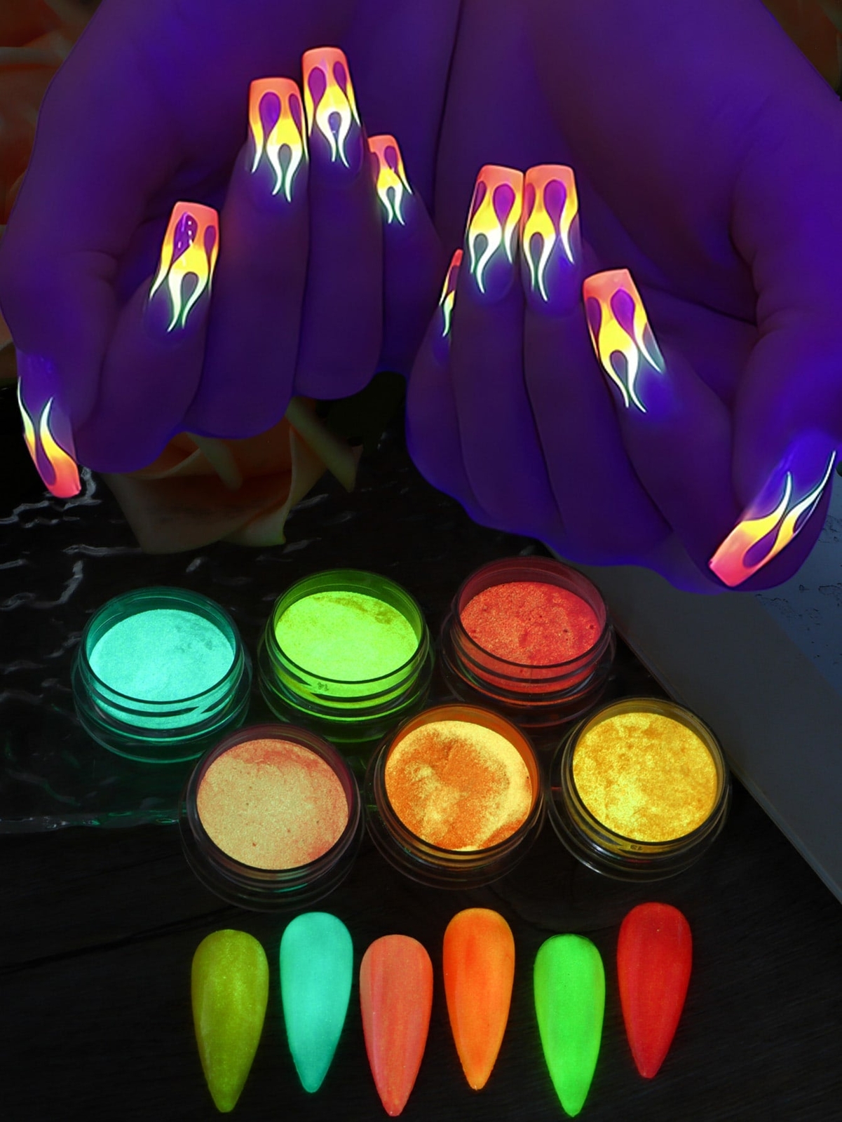6 Bottles Glow In The Dark Nail Powder Fluorescence Nail Art Pigment Dust