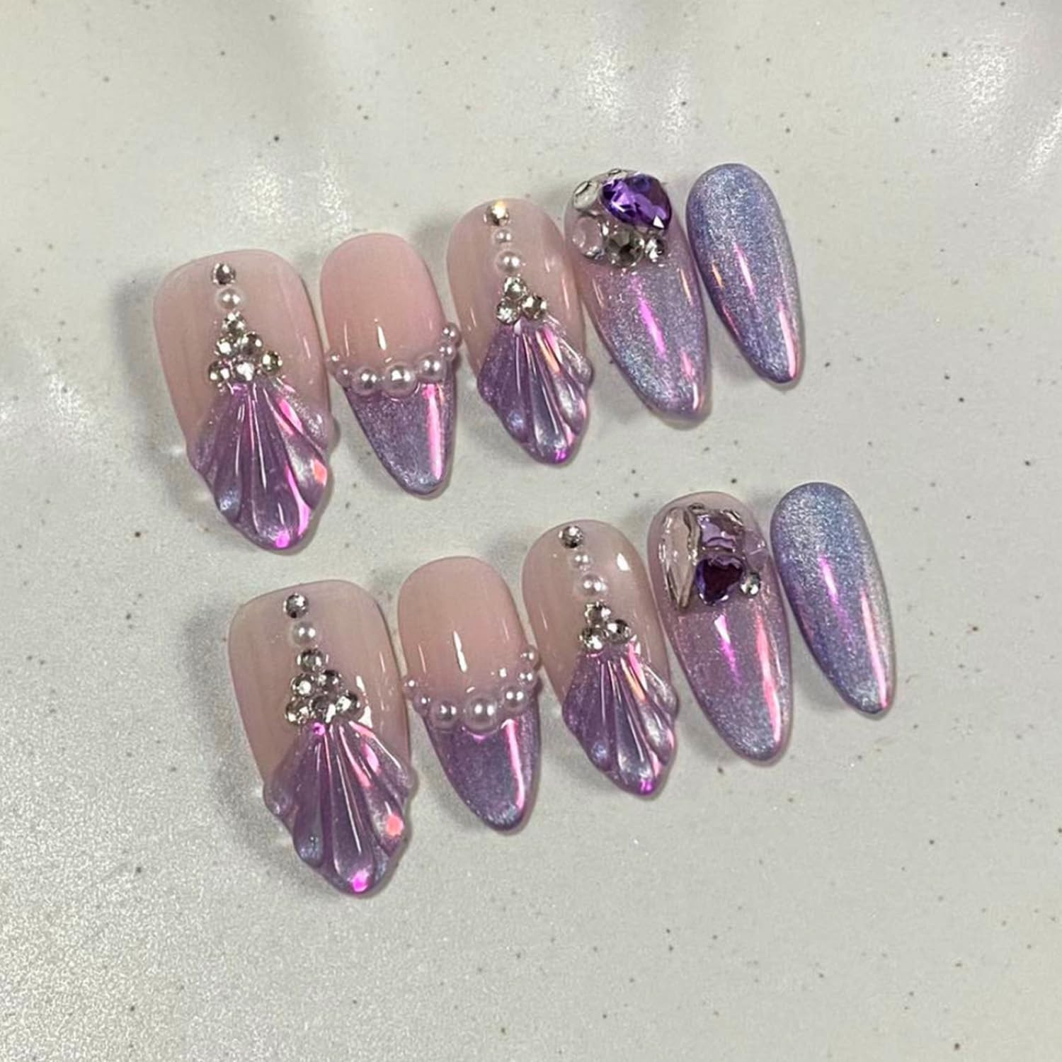 Nude Pink Summer Beach Press on Nails, Short Oval Fake Nails with 3D Cherry Star