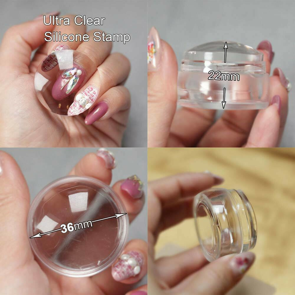 Clear Silicone Nail Art Stamping Circle Stamper Scraper Decors Plate Manicure