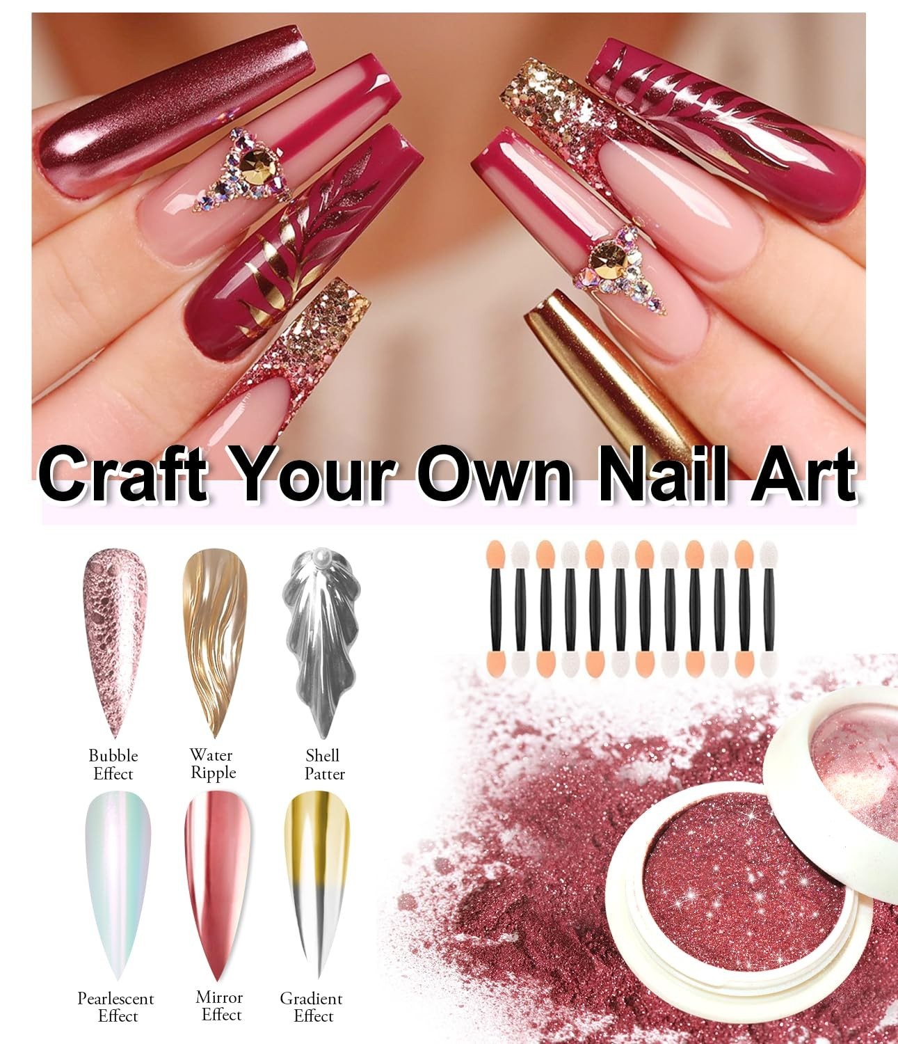 Metallic Holographic Chrome Nail Powder Set – White Pearl Gel Nail Art DIY Gift