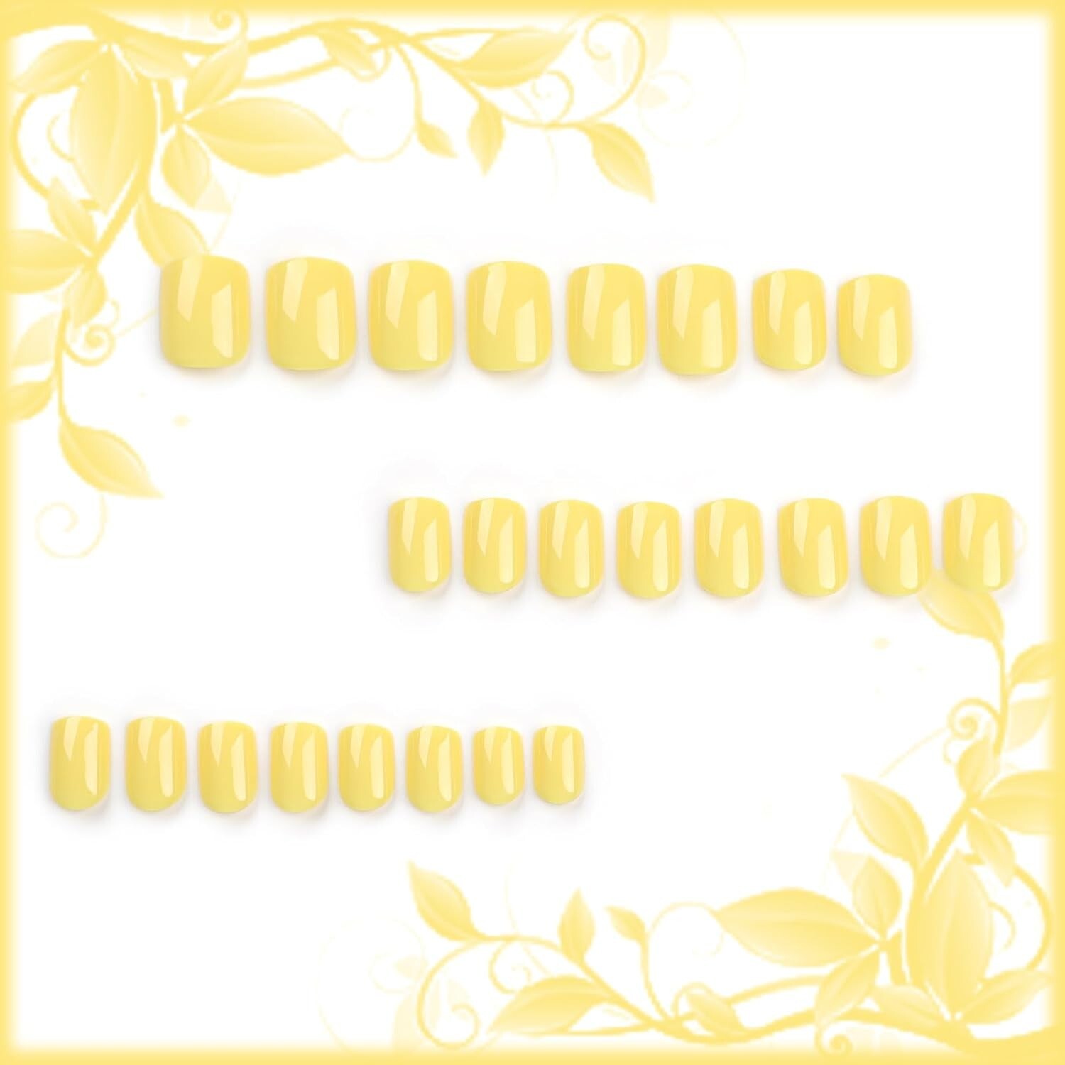Press-On Manicure Nails 24 pieces short square solid color yellow acrylic fake
