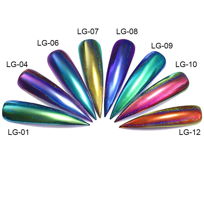 NEW CHAMELEON PEACOCK 12 colours HOLOGRAPHIC Nail Art Powder Nails Mirror Chrome