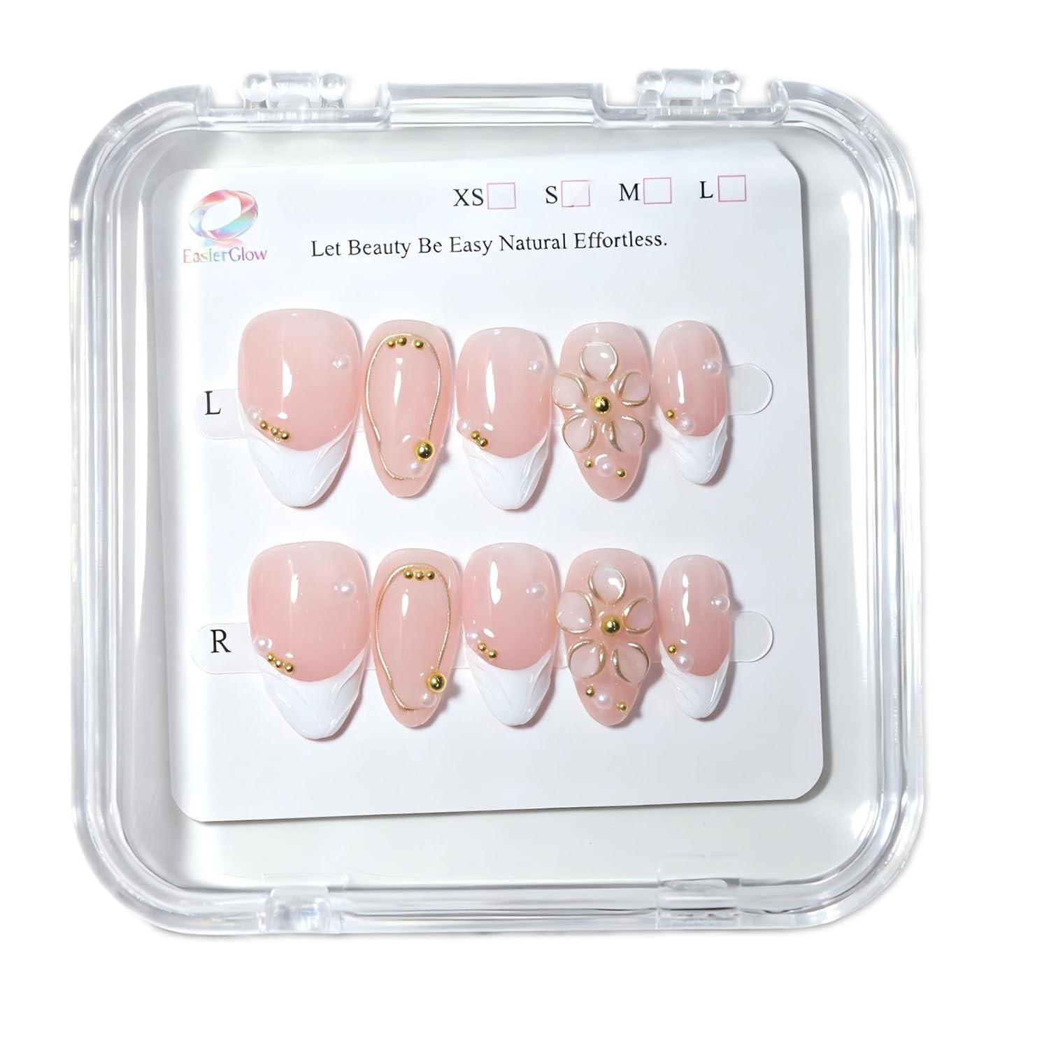 EasierGlow Nails 1TA02 Nude Gold Flower Pearl S