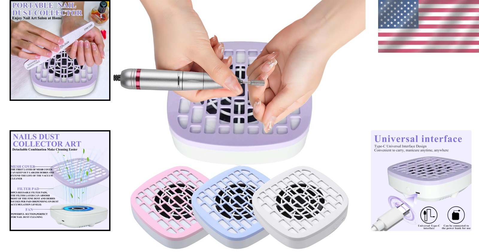 Compact Purple Nail Vacuum Cleaner – Strong Suction for Clean Manicure Spaces