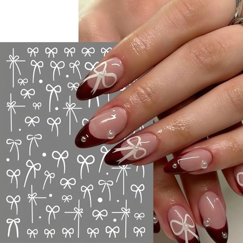 6 Sheets Valentines Day Nail Art Stickers Decals Black White Red wine red bow