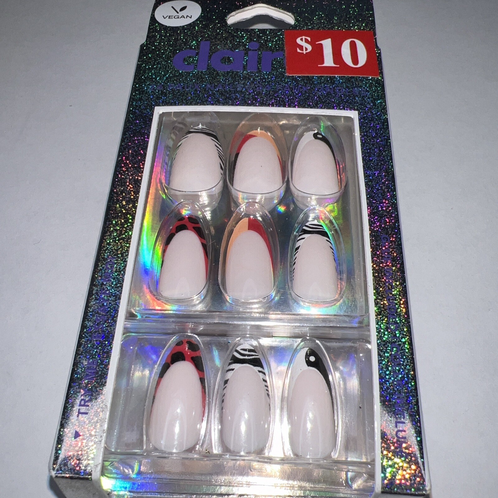 24pc Claire’s Fake False Press On Glue On Vegan Animal Ying Yang Print
