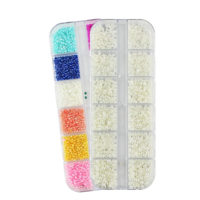 12 Grids Nail Art Pearl Beads False Tips Decoration Manicure Tools 1.5mm ~ 3.0mm