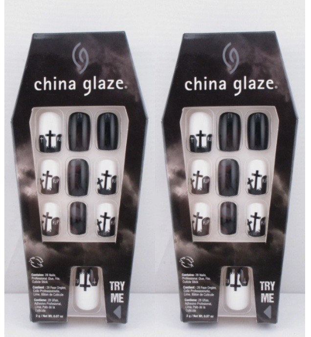 China Glaze Nail Tips Haunted Hill Grave Glue-On Nails, includes Glue 28ct, 2 PK