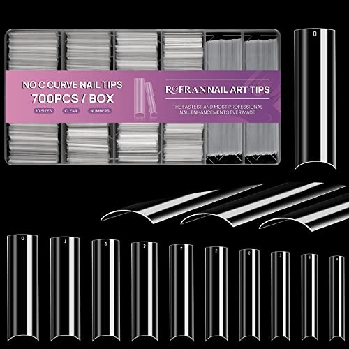 700pcs Square Nail Tips No C Curve Clear Straight 700pcs No C Curve Nail Tips
