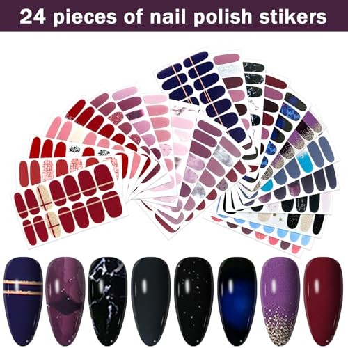 24 Sheets 336 Pcs Multiple Designs Nail Polish Strips for Women Girls Style 3