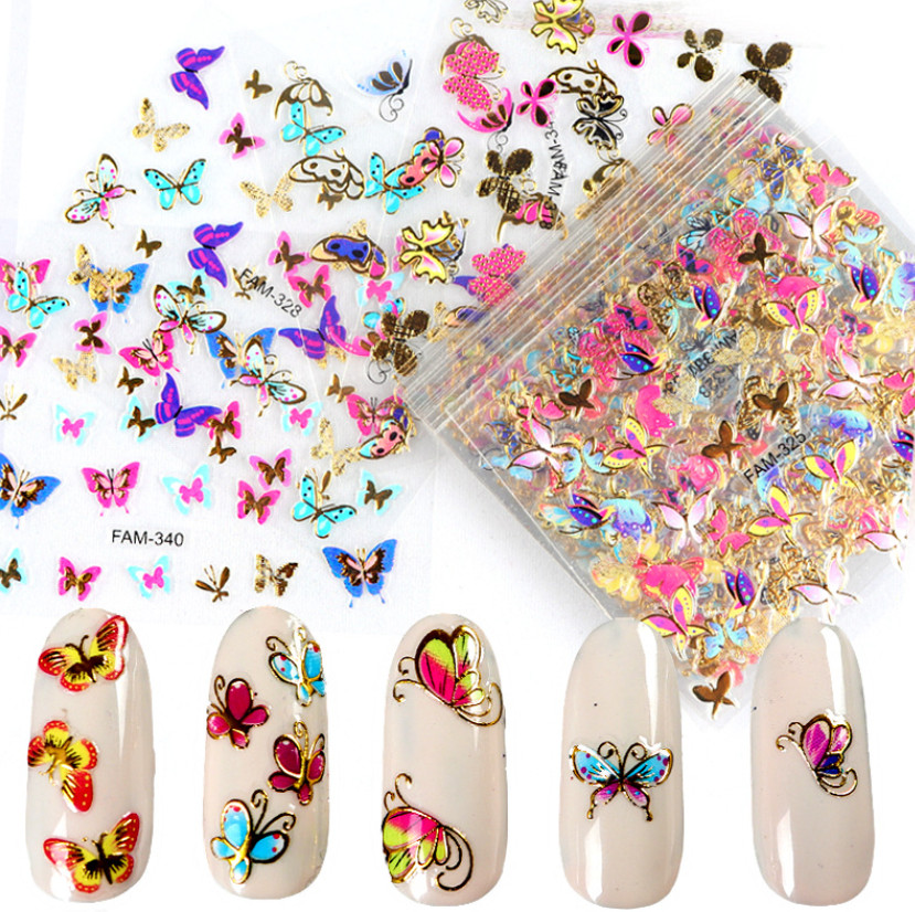 10Pcs 3D Gold Colorful Butterfly Enamel French Nail Art Stickers Manicure #10
