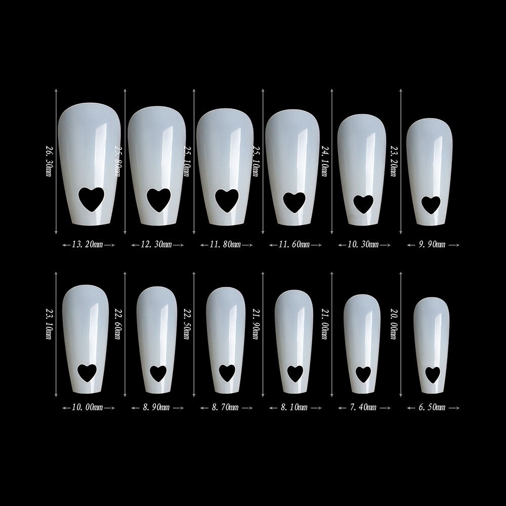 Fake Nails Acrylic Artificial False Nail Tips Hollow Heart Finger Tip DIY 504pcs
