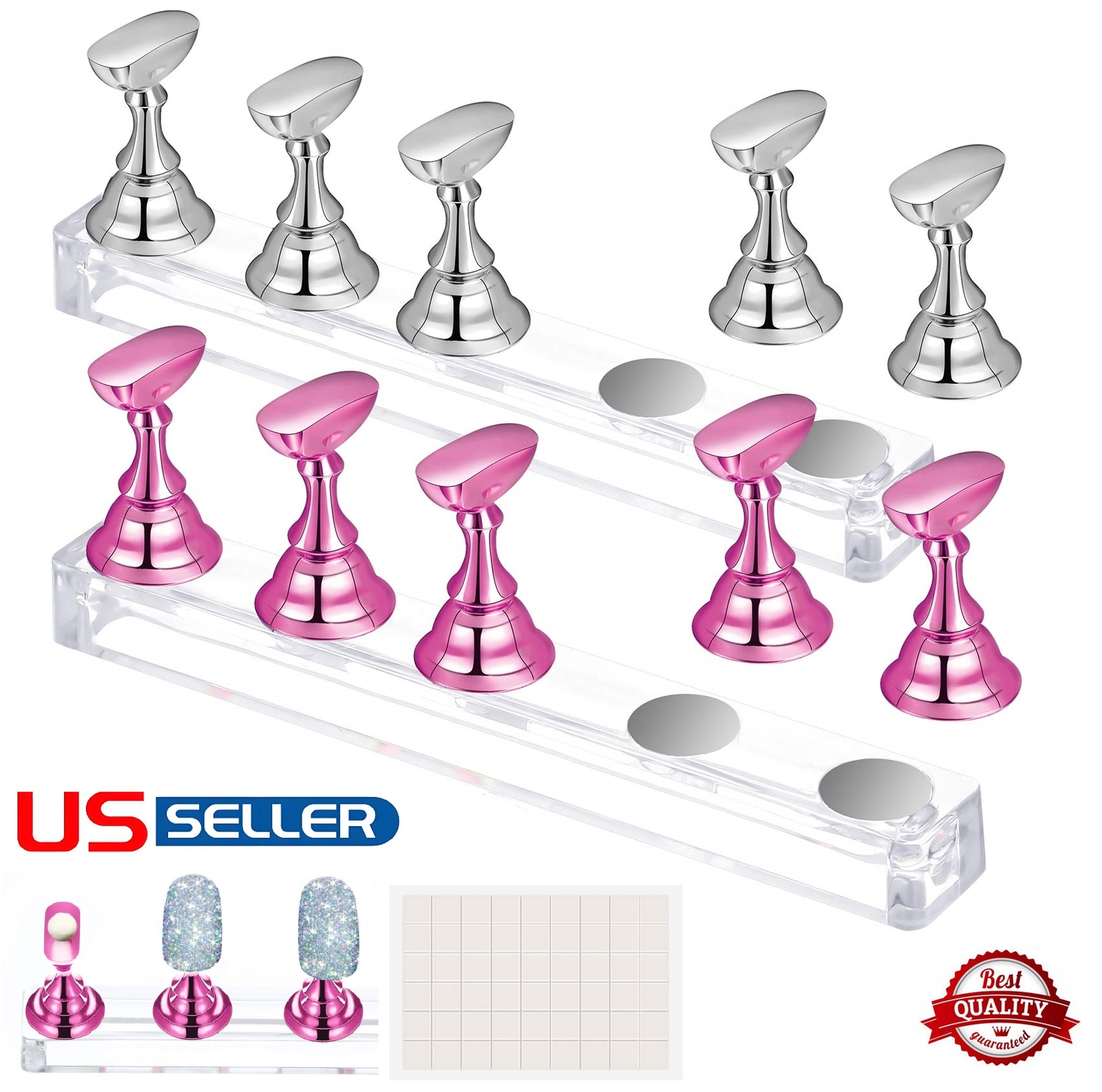 2× Magnetic Nail Stand Press On Nails Display Practice Art Fake Nail Holder USA