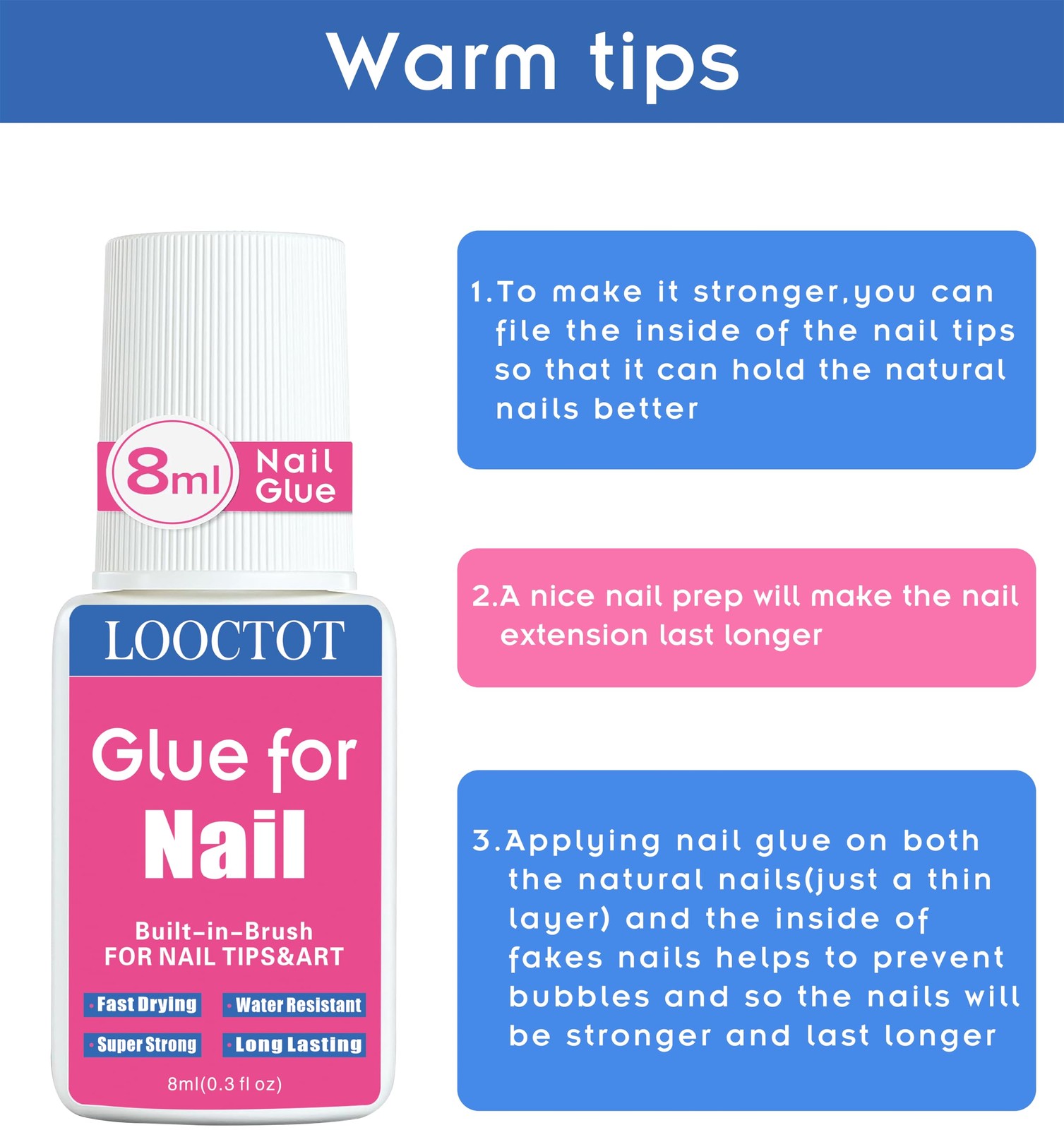 Super Strong Nail Glue for Nail Tips,Acrylic Nails and Press on Nails,Built i…