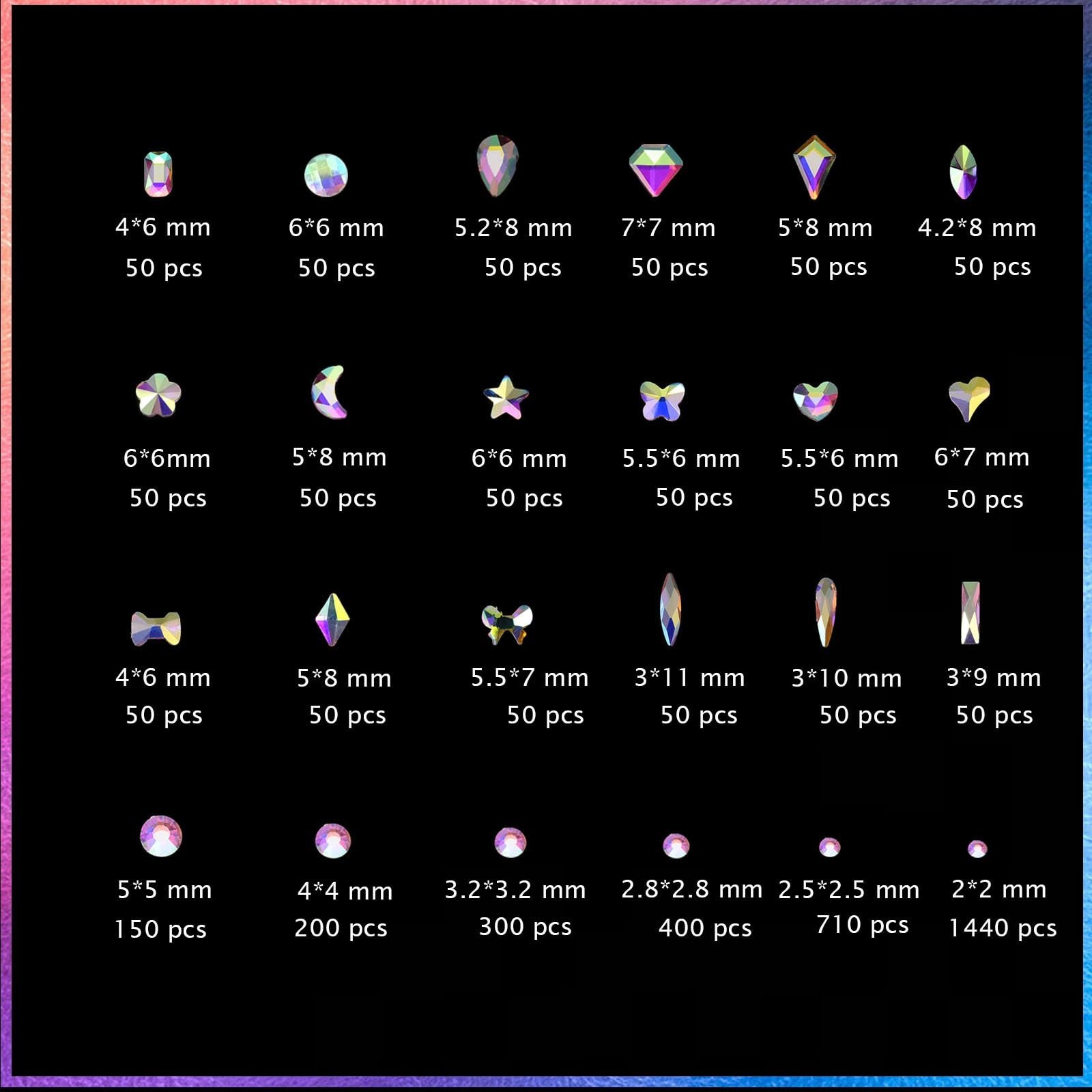 Nail Art Rhinestones Kit – 900 Special-Shaped AB Diamonds & 3200 Flat Gems for D