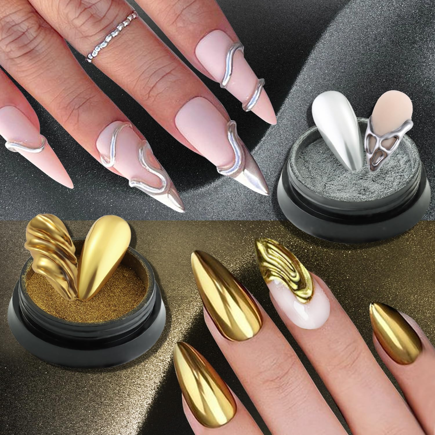 24 Colors Chrome Nail Powder Set Metallic Mirror Effect Gold Silver Pink Chrome
