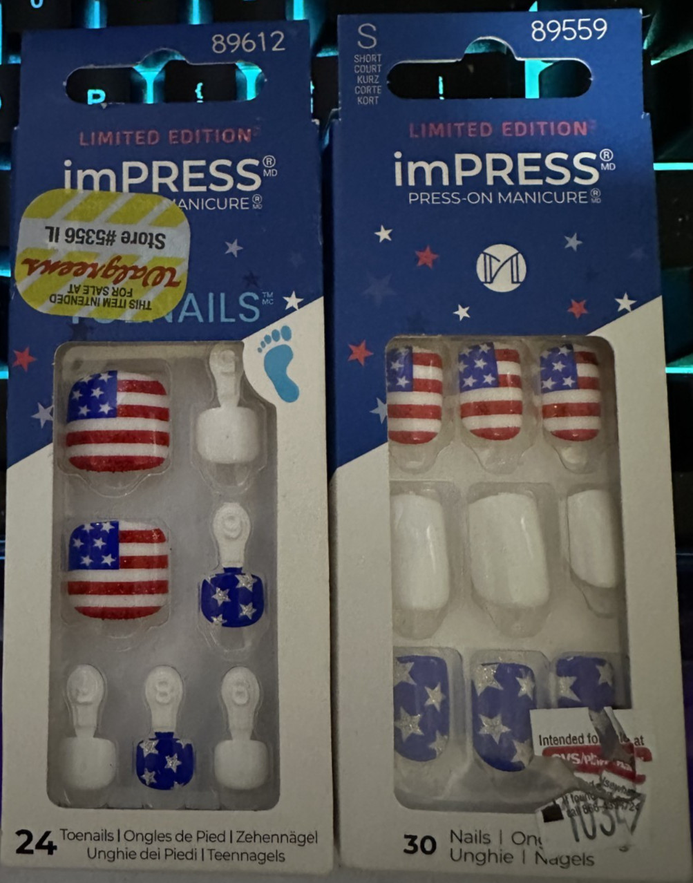 Kiss Impress SET Toes and Nails matching Patriotic Red White Blue Nails