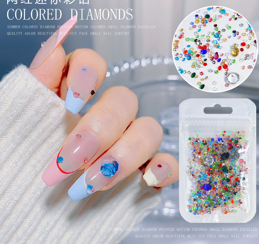8g Mixed Color Glass Rhinestones Pointed Bottom Rhinestone Crystal Bead Nail Art