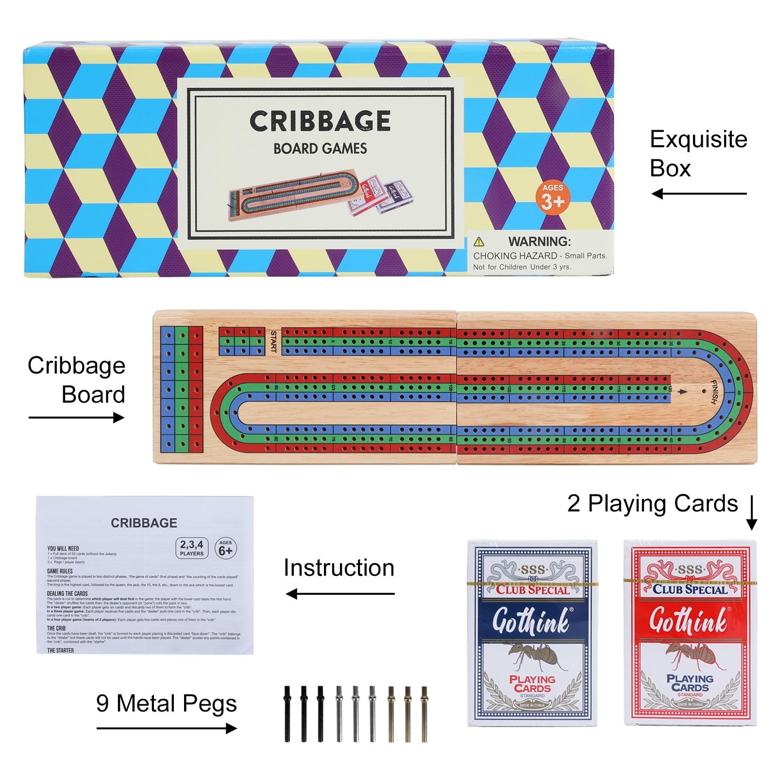 Offelec Upgraded Wooden 15 inches x 3.5 inches, Folding Cribbage Board