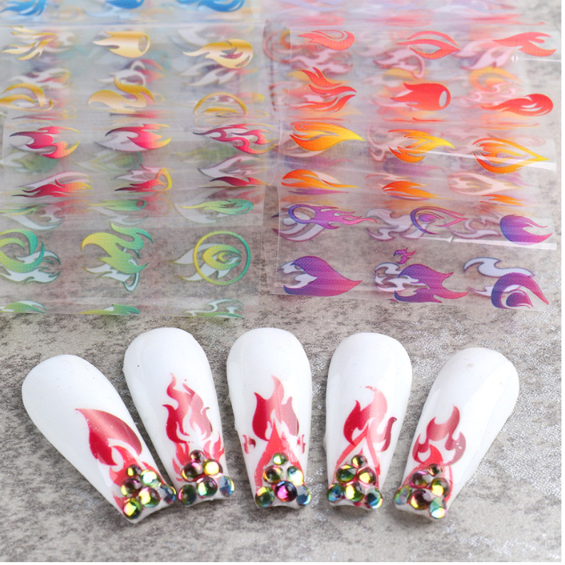 10Pcs Gradient Nails Art Foil Fire Nail Transfer Stickers Foils Decoration NS47