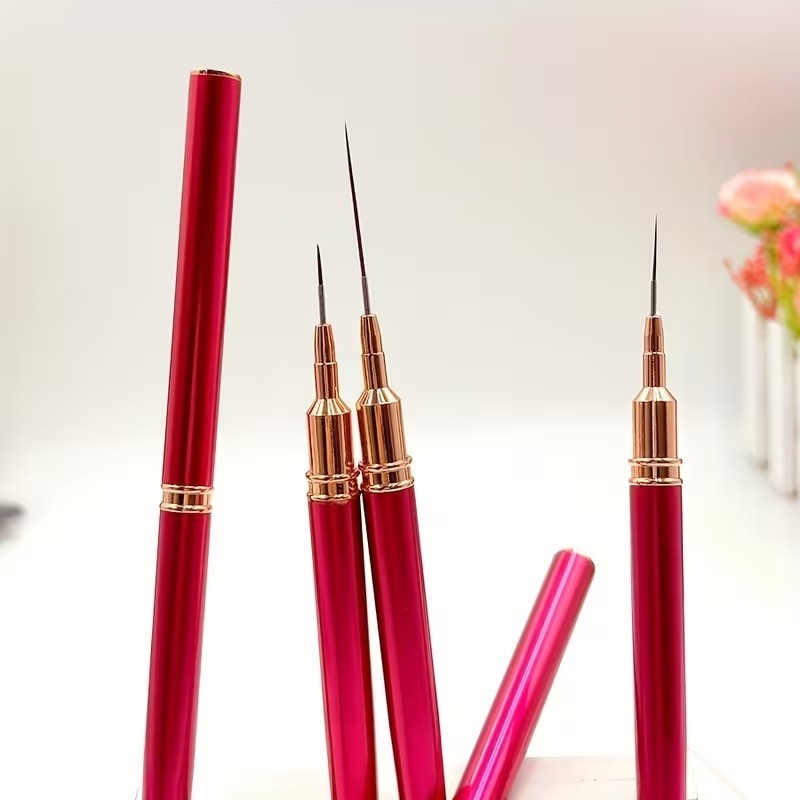 Metal Flat Cap Peach Pink Drawing Pens 5pcs All-in-One Set for Nail Art