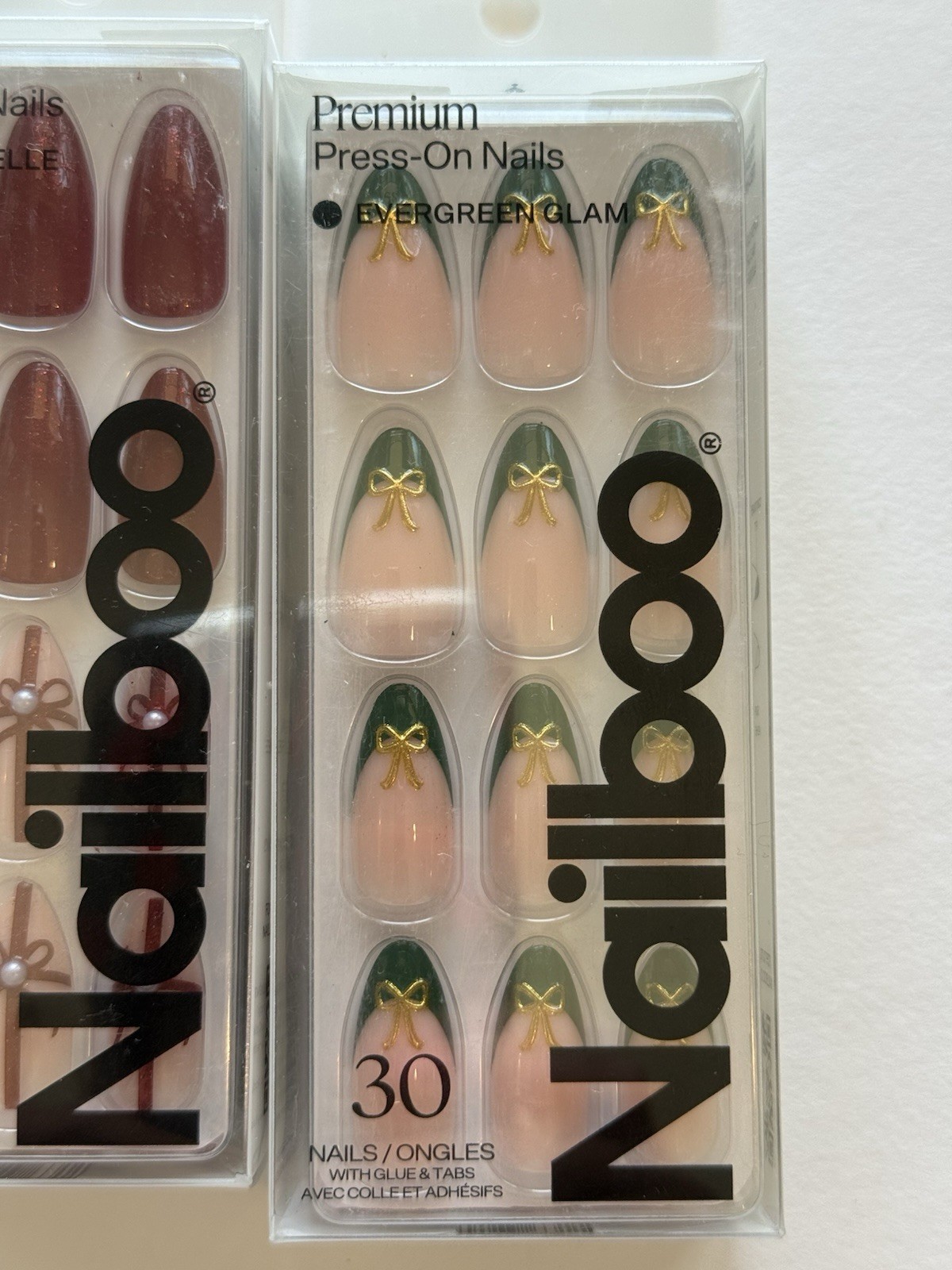 Nailboo Medium Almond Red/Green French Holiday Christmas Premium Press On Nails