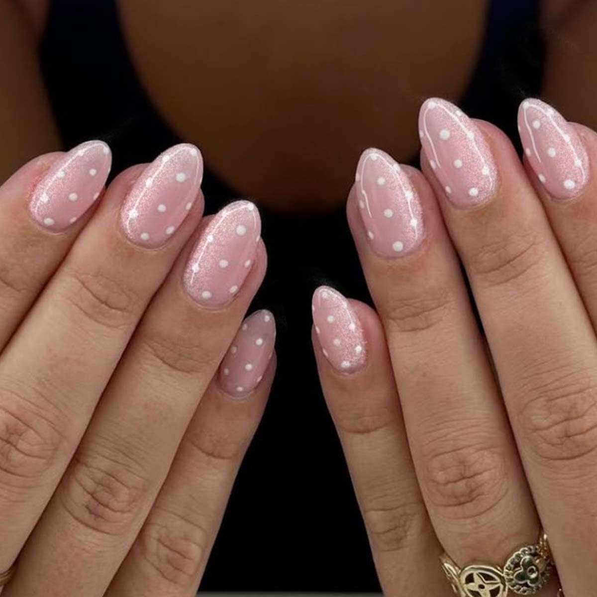 Polka Dot Press On Nails Short Almond Fake Nails Pink False Nails Press ons w…