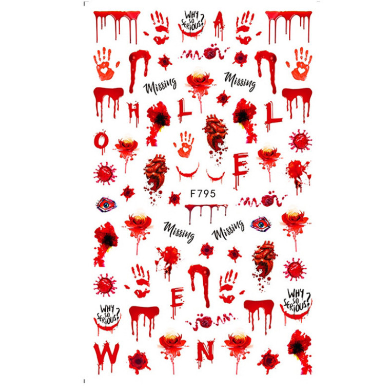 Halloween Nail Decal Sticker Clown Ride Die Joker Bloody Skull Evil Pumpkin NH13