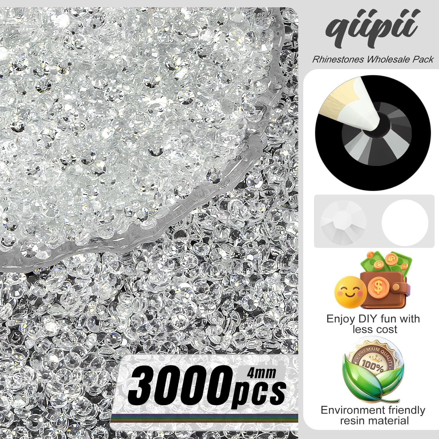 3000PCS 4Mm Transparent Resin Rhinestones for Crafting Flatback Jelly Stones Bul